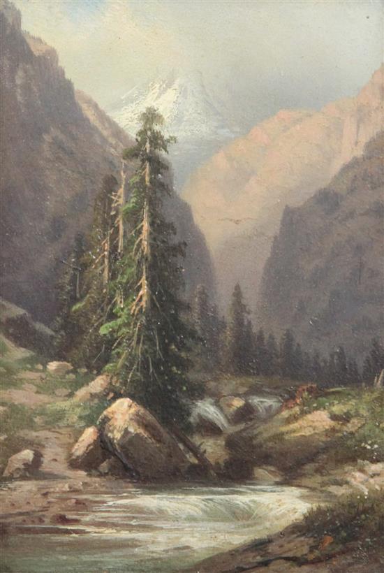 Swiss School (19thC) Views of the Matterhorn, Frandenburg Regar and Kelly Capelle, largest 4.25 x 6in.